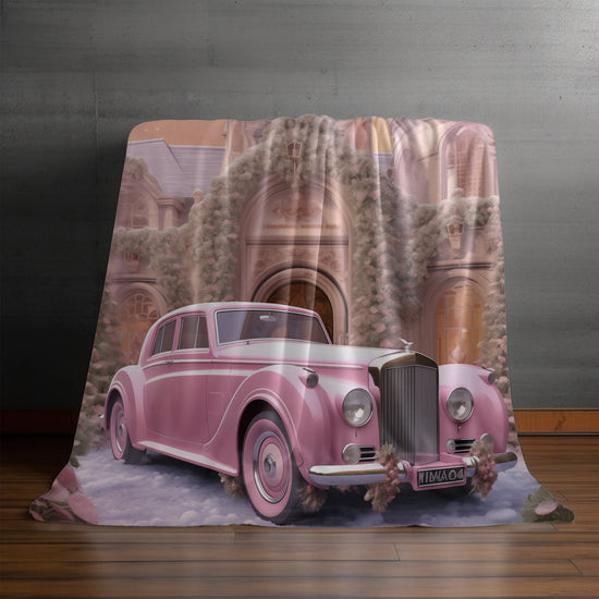 Velveteen Plush Pretty in Pink luxury classic car image design art portrait interior home decor cozy blanket throw
