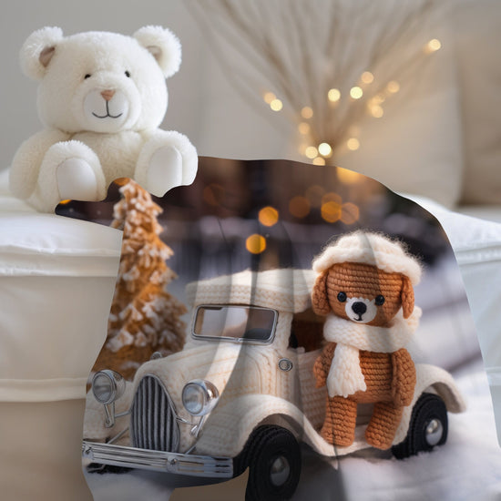 Velveteen Plush Blanket, Kid cozy soft Teddy Bear crochet child toddler bedroom warm soft adorable crib fleece Xmas holiday gift