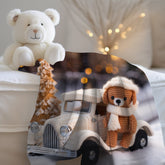 Velveteen Kid cozy soft teddy bear crotchet crafted design holiday kids Xmas warm fleece throw blanket