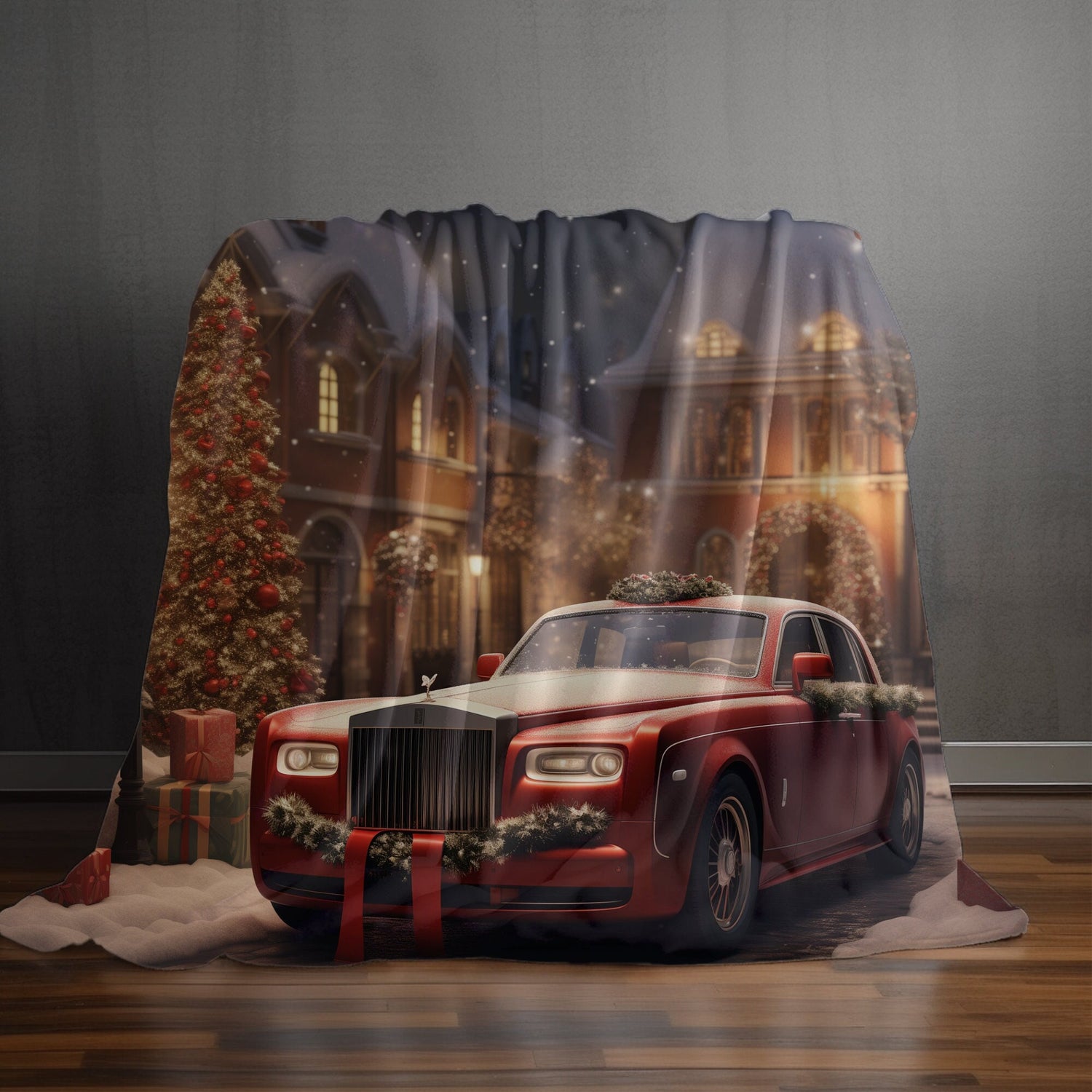 Velveteen Plush Blanket, Holiday Red Blanket, Xmas Style Blankets, Cozy Fireplace Blanket, Xmas Couch Throw, Luxury Car Designs