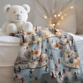 Velveteen Xmas Holiday Plush Blanket any room child bedroom ice skating festive family portraot design soft cozy winter bedspread throw