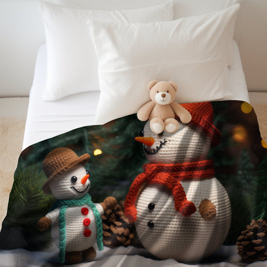 Velveteen Plush Blanket, Snowmen Blanket, Kids Room Blanket, Child Xmas Bed Cover, Soft Fleece Bed spread, Holiday Couch Throw