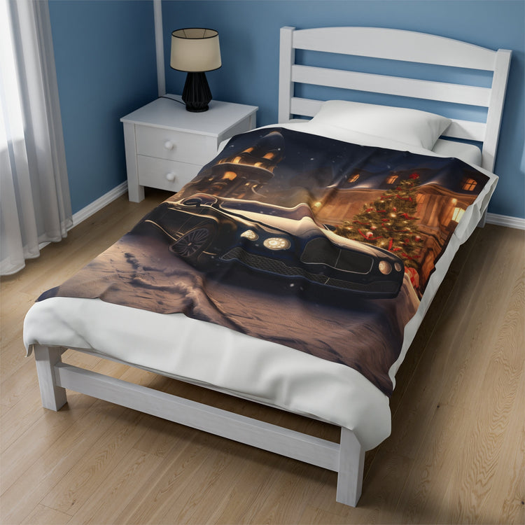 Velveteen Plush Blanket, black Bentley fancy luxury car designer snuggle fireplace couch guest room holiday throw blanket.