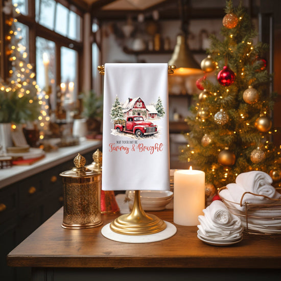 Christmas Holiday Tea Towel, Cotton Hand Towel, Kitchen Decor, Xmas Novelty Items, Holiday Gifts, Farmhouse Towel