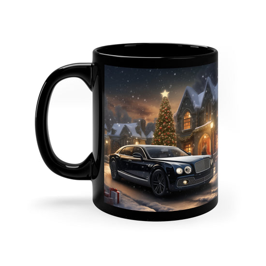 Taza negra de 11 oz, diseño ejecutivo de lujo para vacaciones, Bentley, CEO, jefe, escena navideña, elegante y elegante.