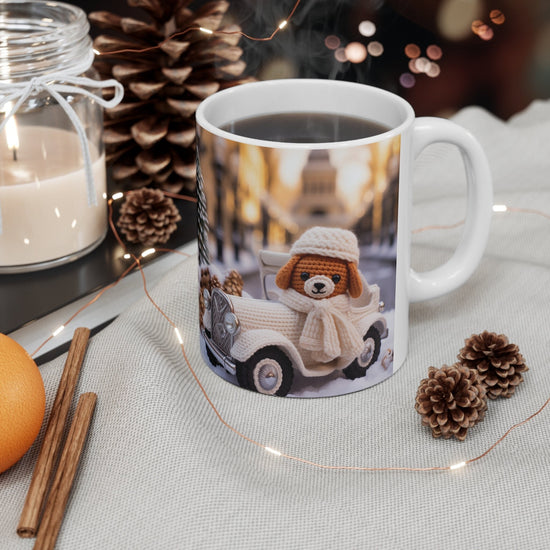 Ceramic Mug 11oz, Crochet design, Holiday mug, coffee cup, Hot tea mug, Designer mug, Xmas novelty mugs, gingerbread man