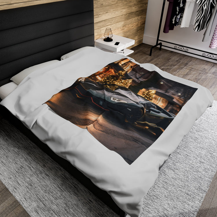 Velveteen Plush Blanket, Black Lamborghini warm soft fleece designer teen young college student dorm bedroom holiday bedspread blanket