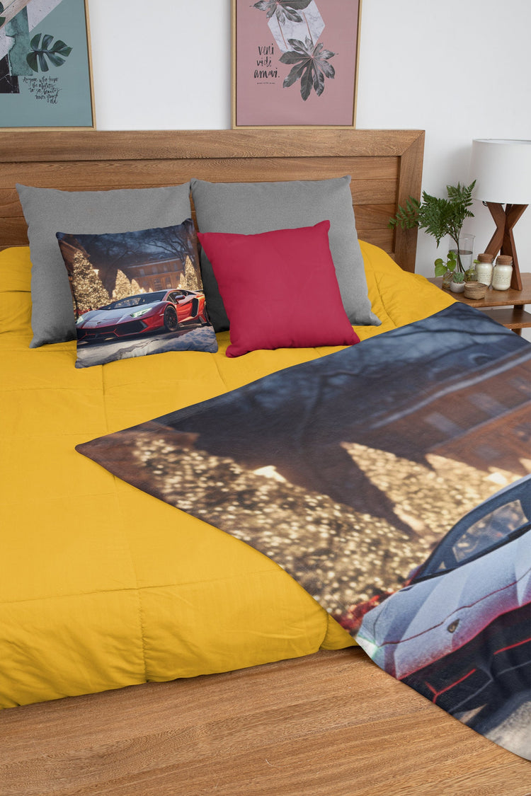 Spun Polyester Square Pillow, lamborghini print design, Gift for Teen Boy, Luxury Bed Pillow, Exotic Car Art, Designer Bed Pillow, Xmas gift