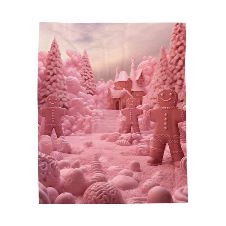 Christmas Gingerbread Man Velveteen Plush Blanket, Pink Bedspread, Soft Fleece Throw, Child Bed Cover, Holiday Gift Idea