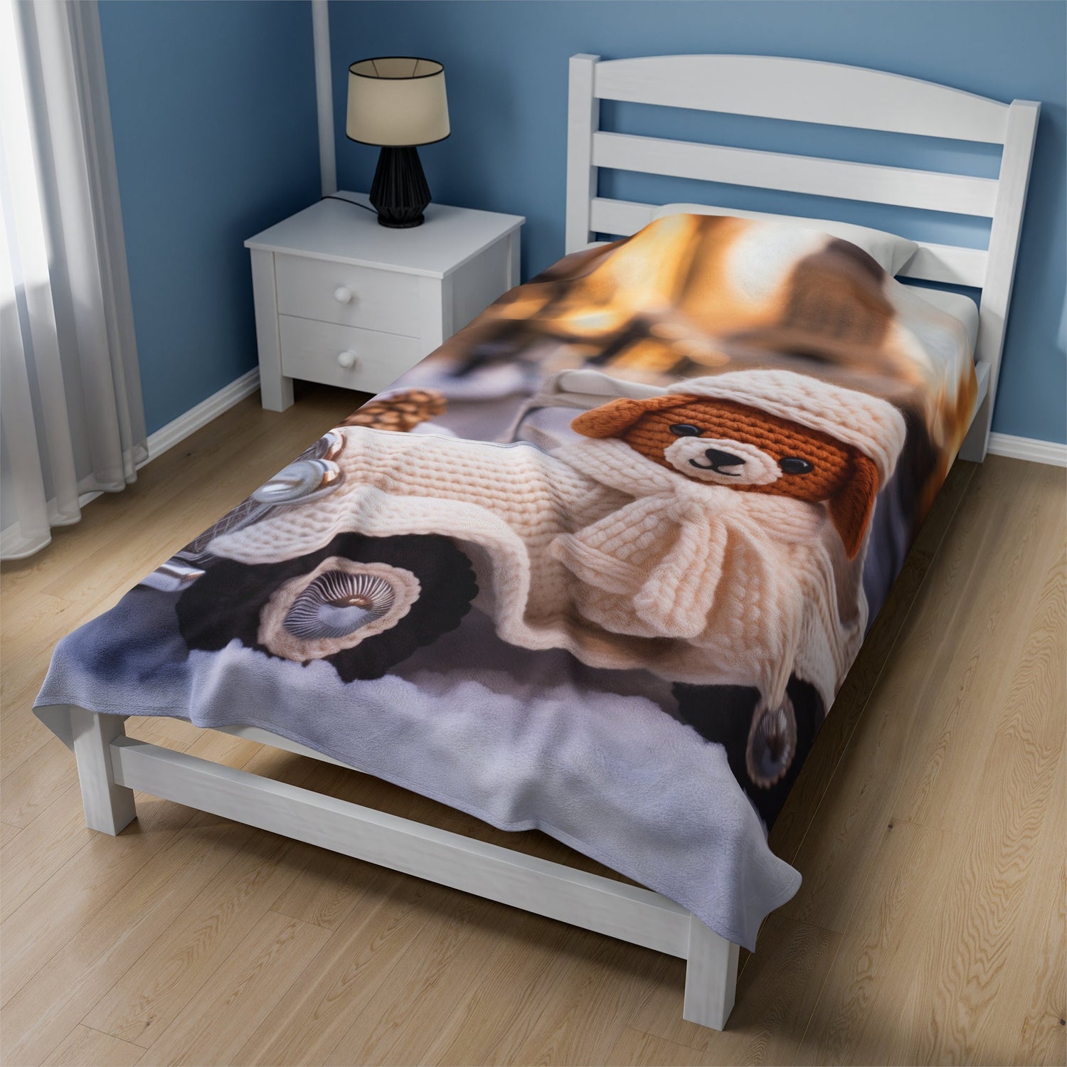 Velveteen Plush Blanket - Child Bedroom Winter Bedcover, Cozy Crotchet Design Blanket, Holiday Blanket, Adorable Bedcover, Child Winter