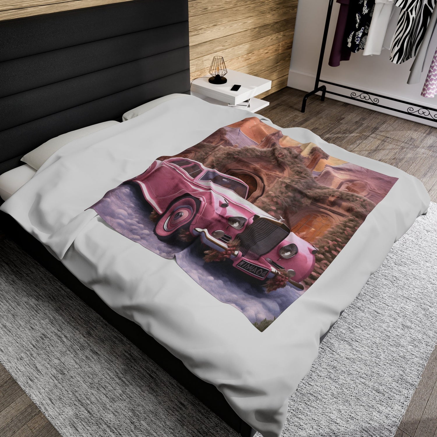 Velveteen Plush Blanket, Pretty in pink luxury classic car image living room bedroom couch fancy soft comfy throw quilt great for holiday