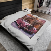 Velveteen Plush Blanket, Pretty in pink luxury classic car image living room bedroom couch fancy soft comfy throw quilt great for holiday