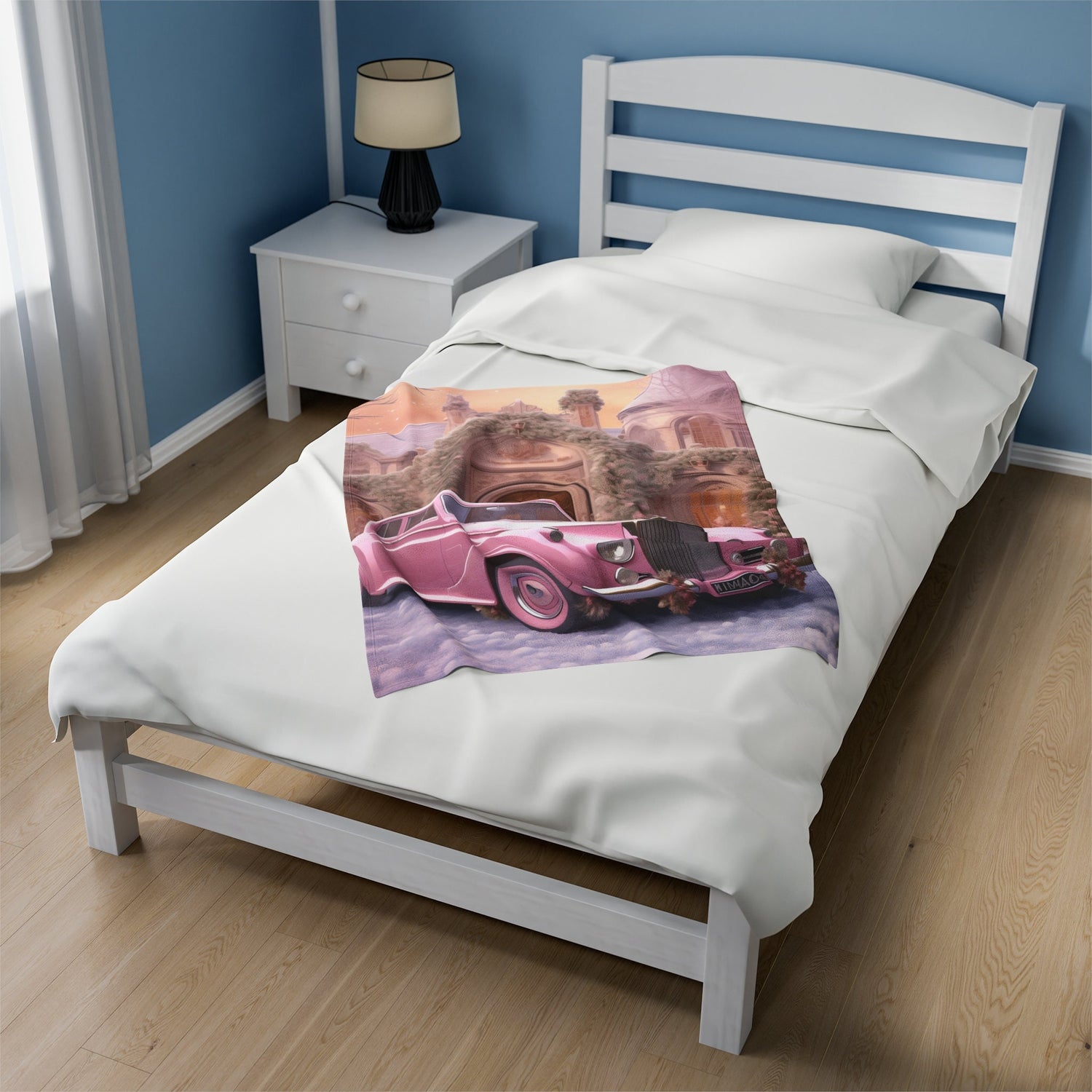 Velveteen Plush Blanket, Pretty in pink luxury classic car image living room bedroom couch fancy soft comfy throw quilt great for holiday
