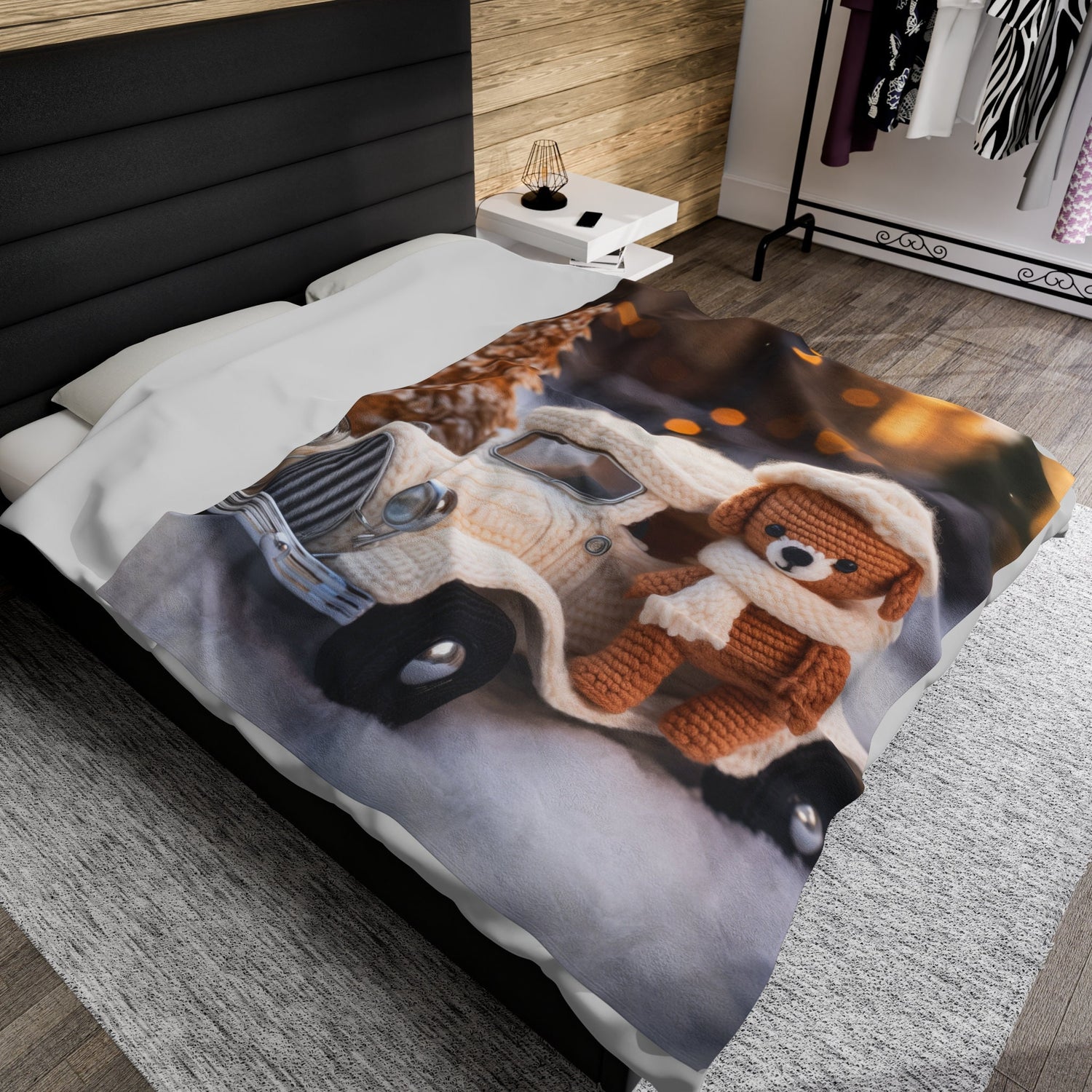 Velveteen Plush Blanket, Kid cozy soft Teddy Bear crochet child toddler bedroom warm soft adorable crib fleece Xmas holiday gift