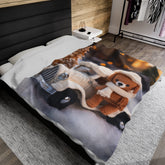 Velveteen Plush Blanket, Kid cozy soft Teddy Bear crochet child toddler bedroom warm soft adorable crib fleece Xmas holiday gift