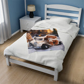 Velveteen Plush Blanket, Kid cozy soft Teddy Bear crochet child toddler bedroom warm soft adorable crib fleece Xmas holiday gift