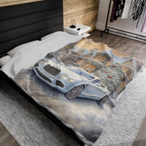 Velveteen Plush Blanket, Luxury fancy white Bentley exotic car portrait living room bedroom Xmas holiday warm soft cuddly decor couch throw
