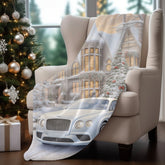 Velveteen Plush Blanket, Luxury fancy white Bentley exotic car portrait living room bedroom Xmas holiday warm soft cuddly decor couch throw