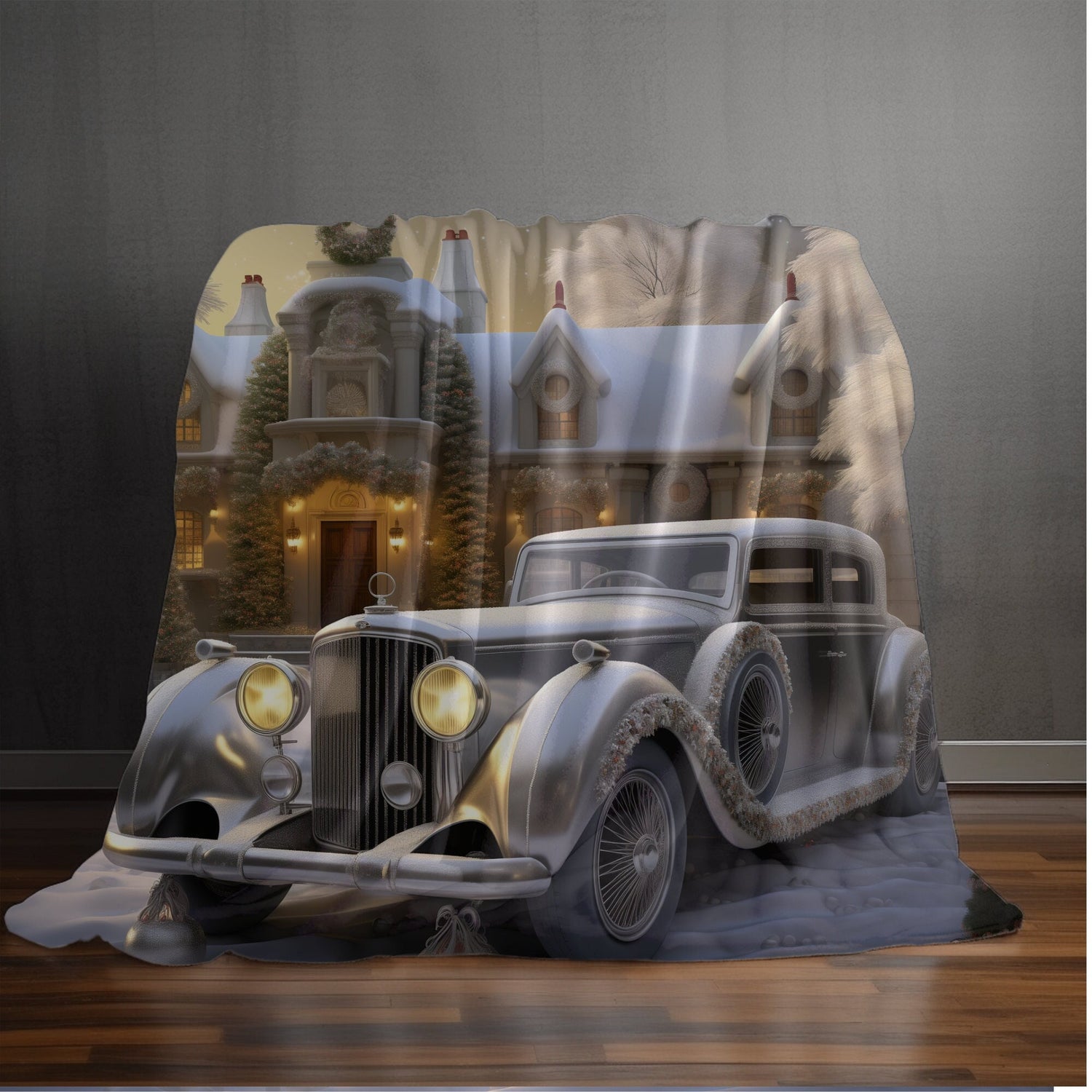Velveteen Plush Blanket, Classic Car Design luxury stylish designer Xmas holiday soft bedroom TV room fleece couch chair throw