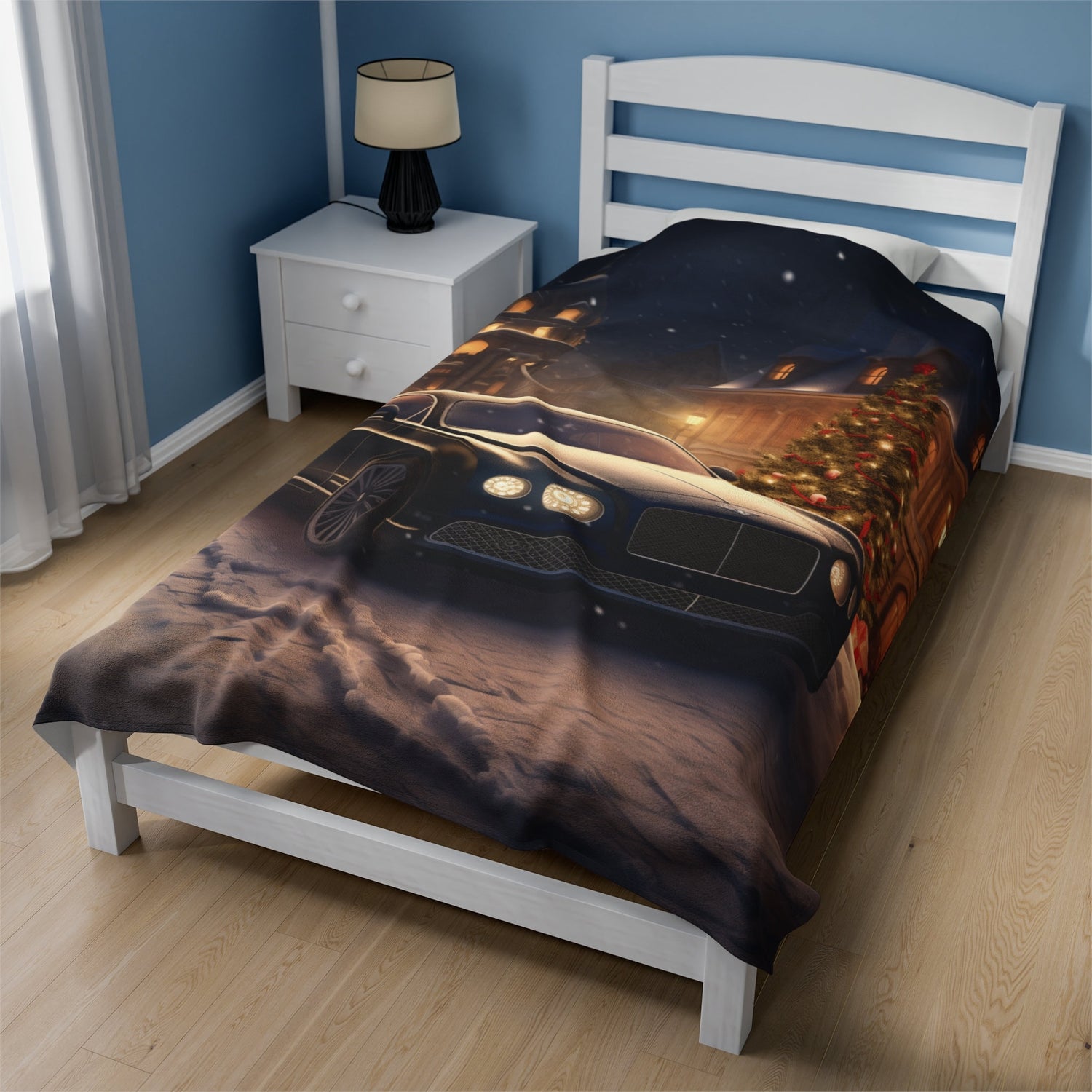 Velveteen Plush Blanket, black Bentley fancy luxury car designer snuggle fireplace couch guest room holiday throw blanket.