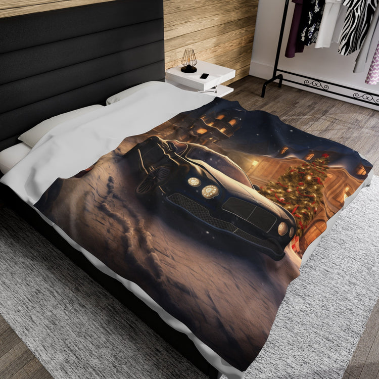 Velveteen Plush Blanket, black Bentley fancy luxury car designer snuggle fireplace couch guest room holiday throw blanket.