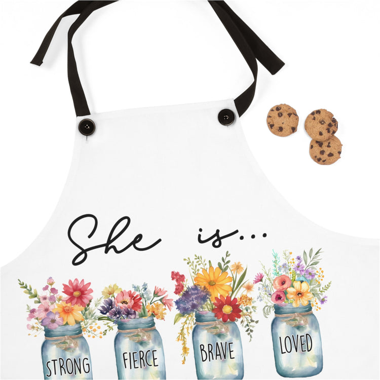 Stylish Positive Powerful Message Apron, Cooking with Style Floral Print Design, Gift for Her