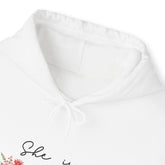 Unisex Heavy Blend™ Hooded Sweatshirt, Floral print inspiring Female fierce conquer it all empowerment postive warm cozy stylish sweater