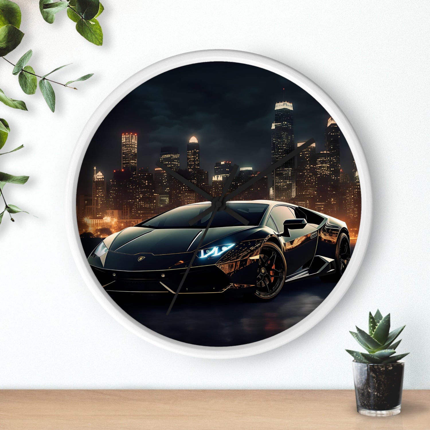 Wall Clock, Black Lamborghini exotic fancy sexy entrepreneur bachelor home wall room decor gift