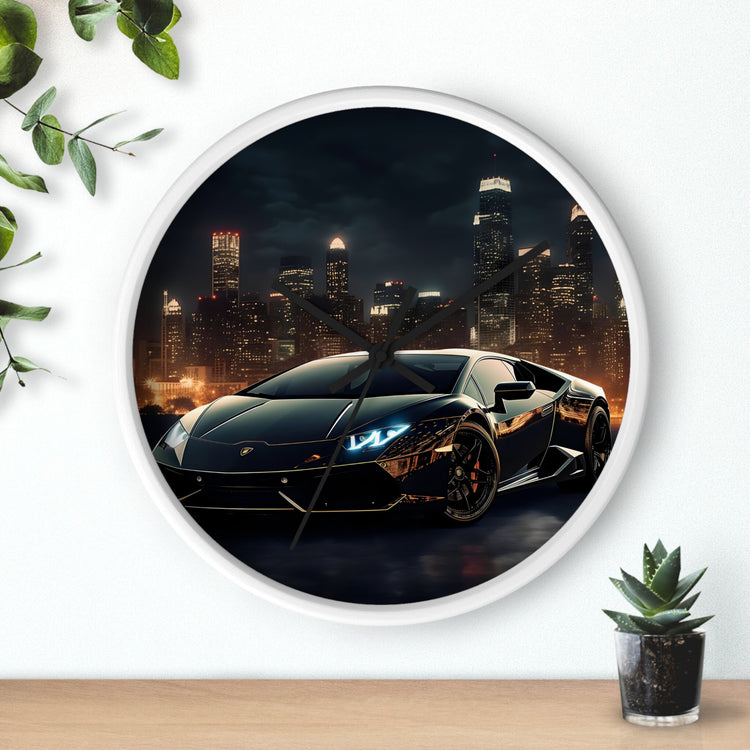 Wall Clock, Black Lamborghini exotic fancy sexy entrepreneur bachelor home wall room decor gift
