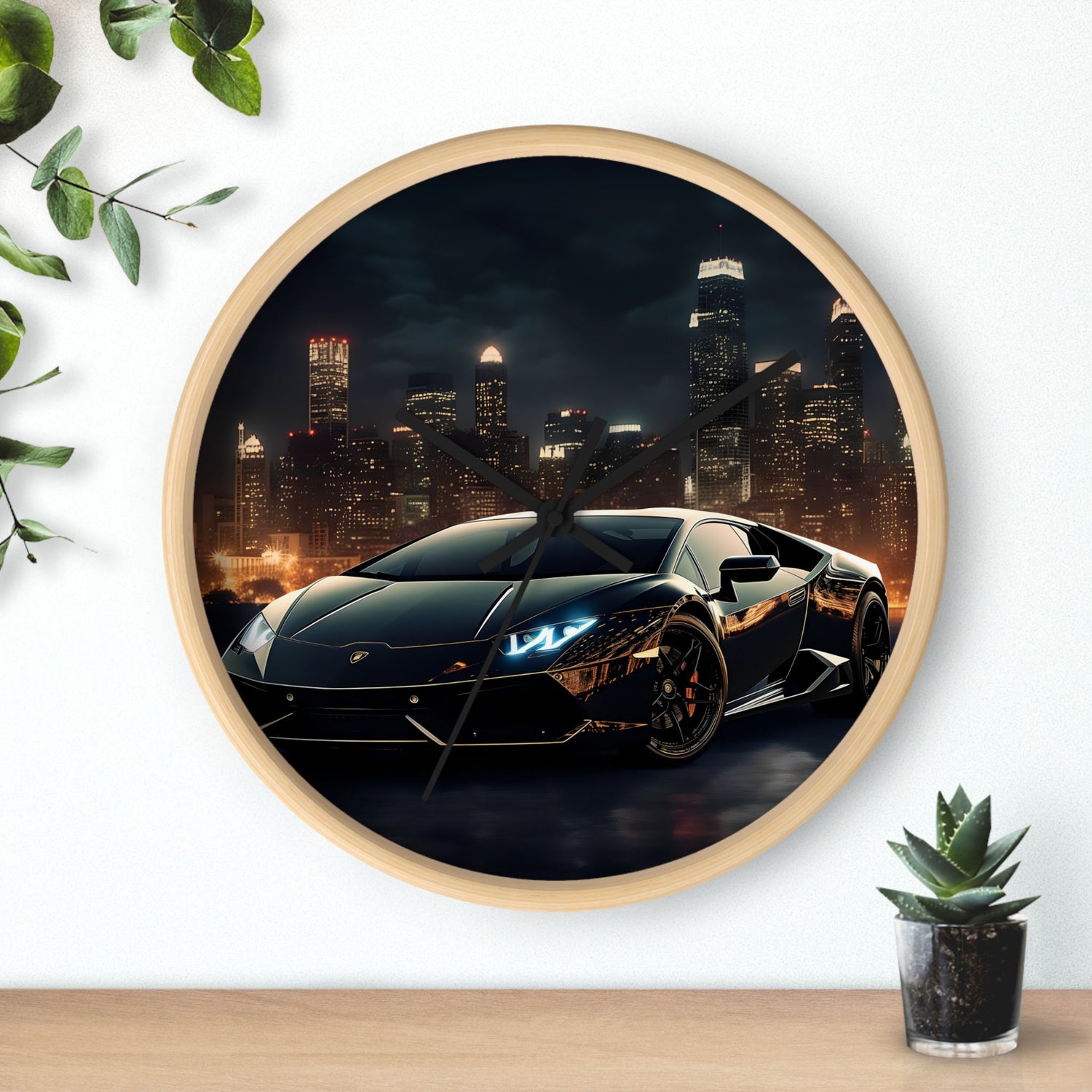 Wall Clock, Black Lamborghini exotic fancy sexy entrepreneur bachelor home wall room decor gift