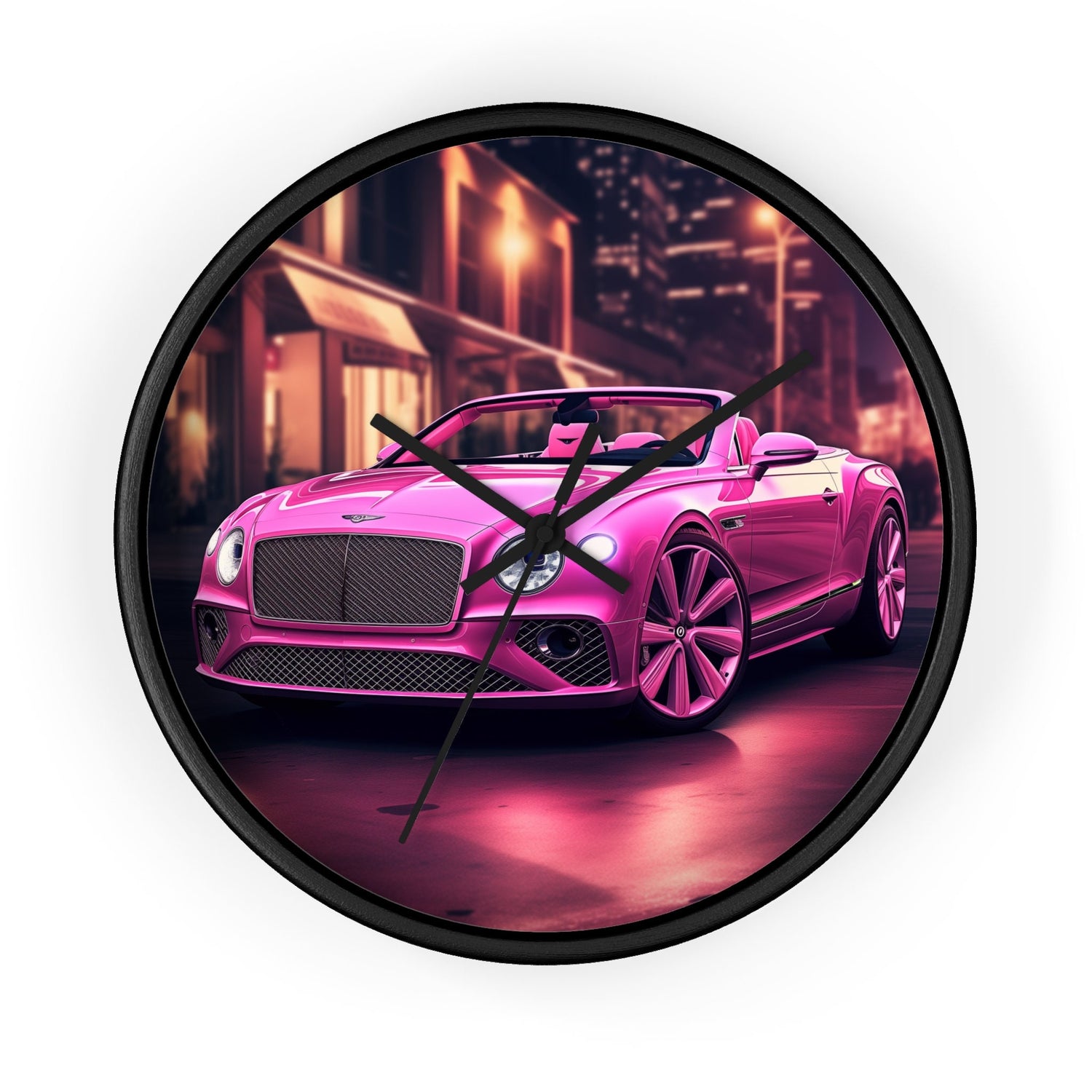 Wall Clock, Pink Bentley exotic vibrant fancy Barbie car design for bedroom hallway living room office upscale luxury wall art home decor