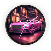 Wall Clock, Pink Bentley exotic vibrant fancy Barbie car design for bedroom hallway living room office upscale luxury wall art home decor