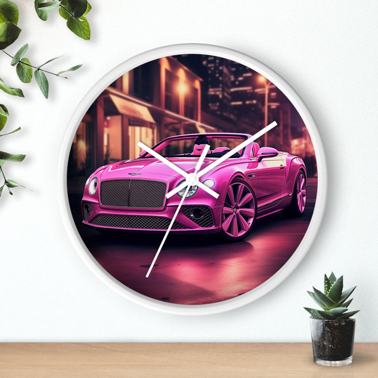 Wall Clock, Pink Bentley exotic vibrant fancy Barbie car design for bedroom hallway living room office upscale luxury wall art home decor