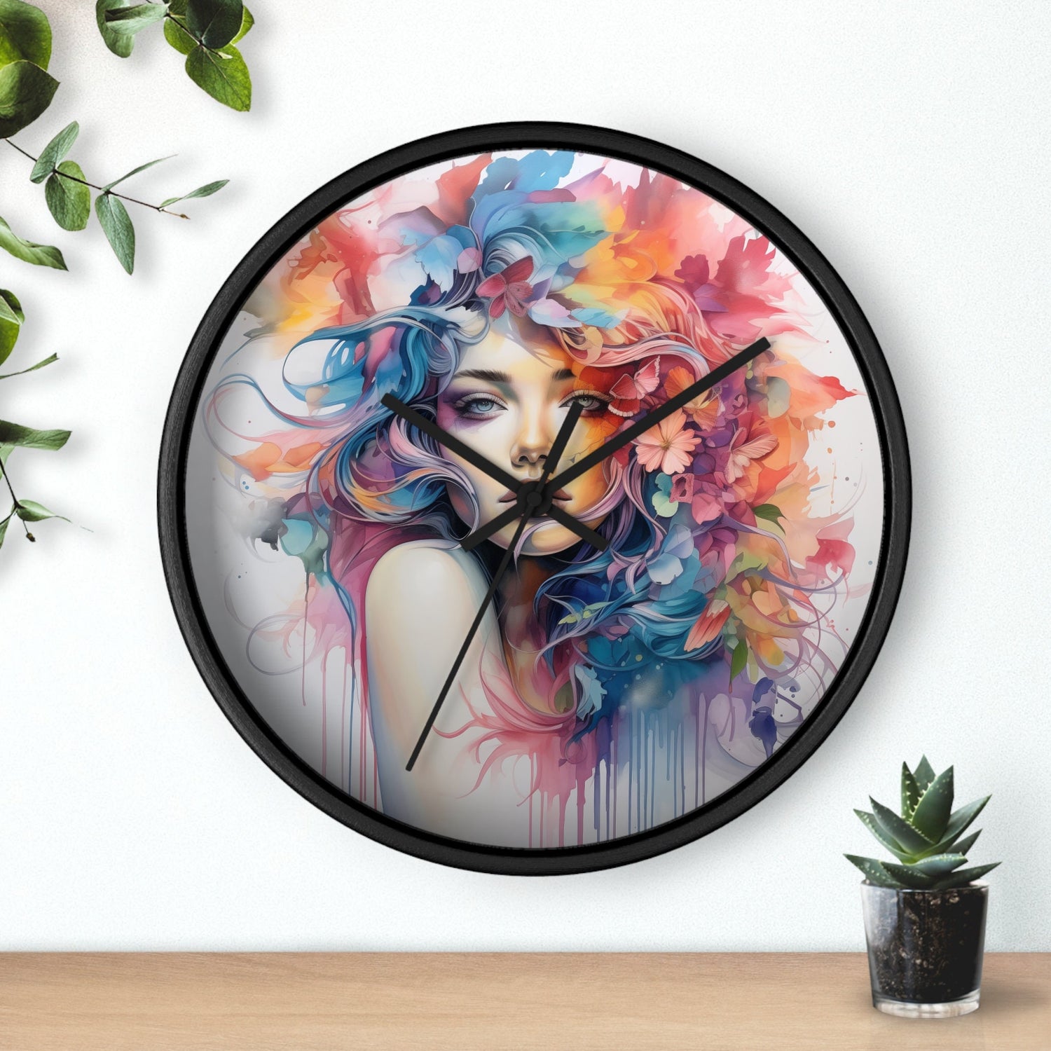 Wall Clock, Cool AI modern day home office restaurant beauty salon colorful female art wall clock design