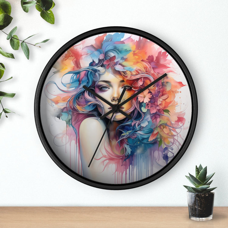 Wall Clock, Cool AI modern day home office restaurant beauty salon colorful female art wall clock design