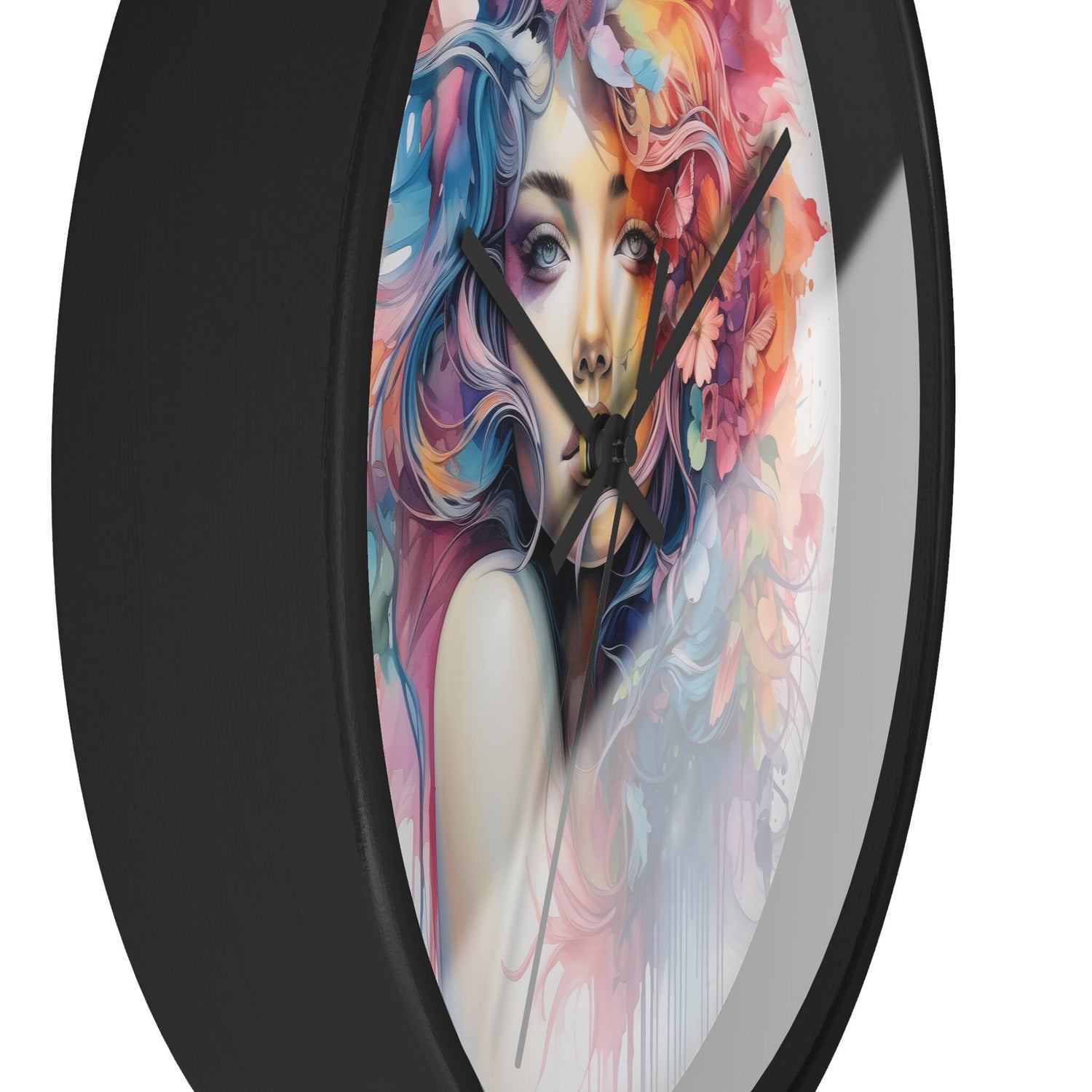 Wall Clock, Cool AI modern day home office restaurant beauty salon colorful female art wall clock design