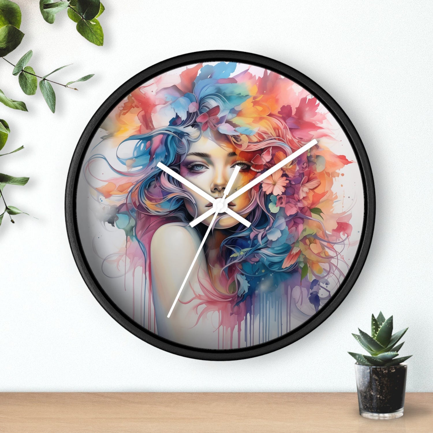 Wall Clock, Cool AI modern day home office restaurant beauty salon colorful female art wall clock design