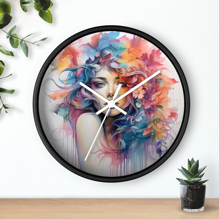 Wall Clock, Cool AI modern day home office restaurant beauty salon colorful female art wall clock design