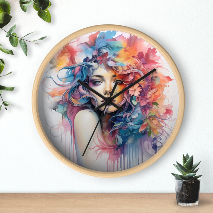 Wall Clock, Cool AI modern day home office restaurant beauty salon colorful female art wall clock design