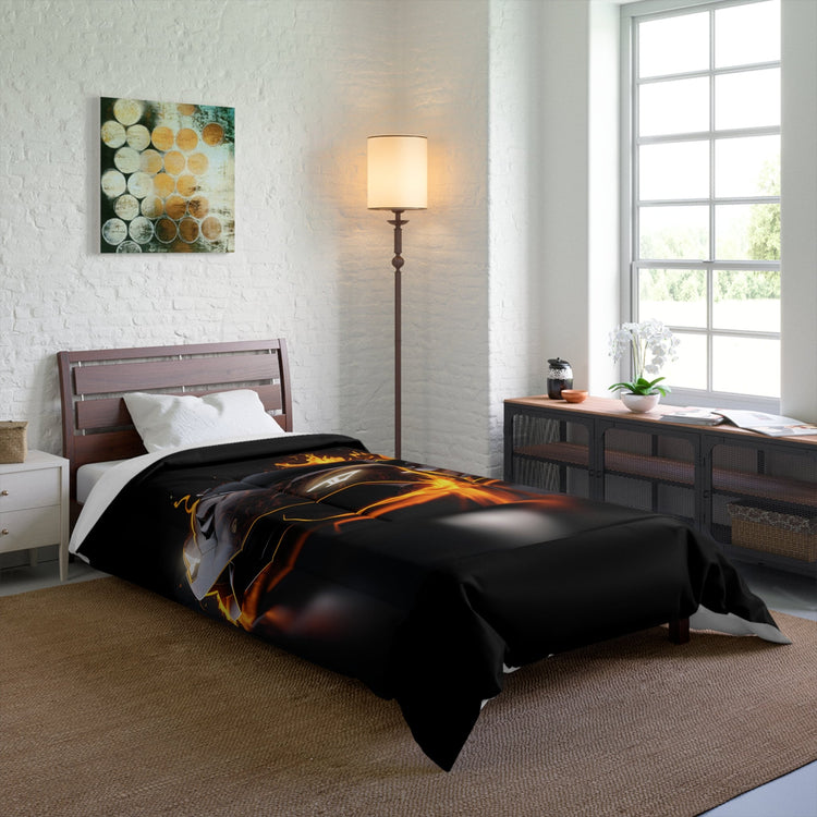 Comforter, Racing Car Portrait, Gift for Car Enthusiast ,Race Car Driver gift, bachelor room decor, young man Bed spread, Gift for Son