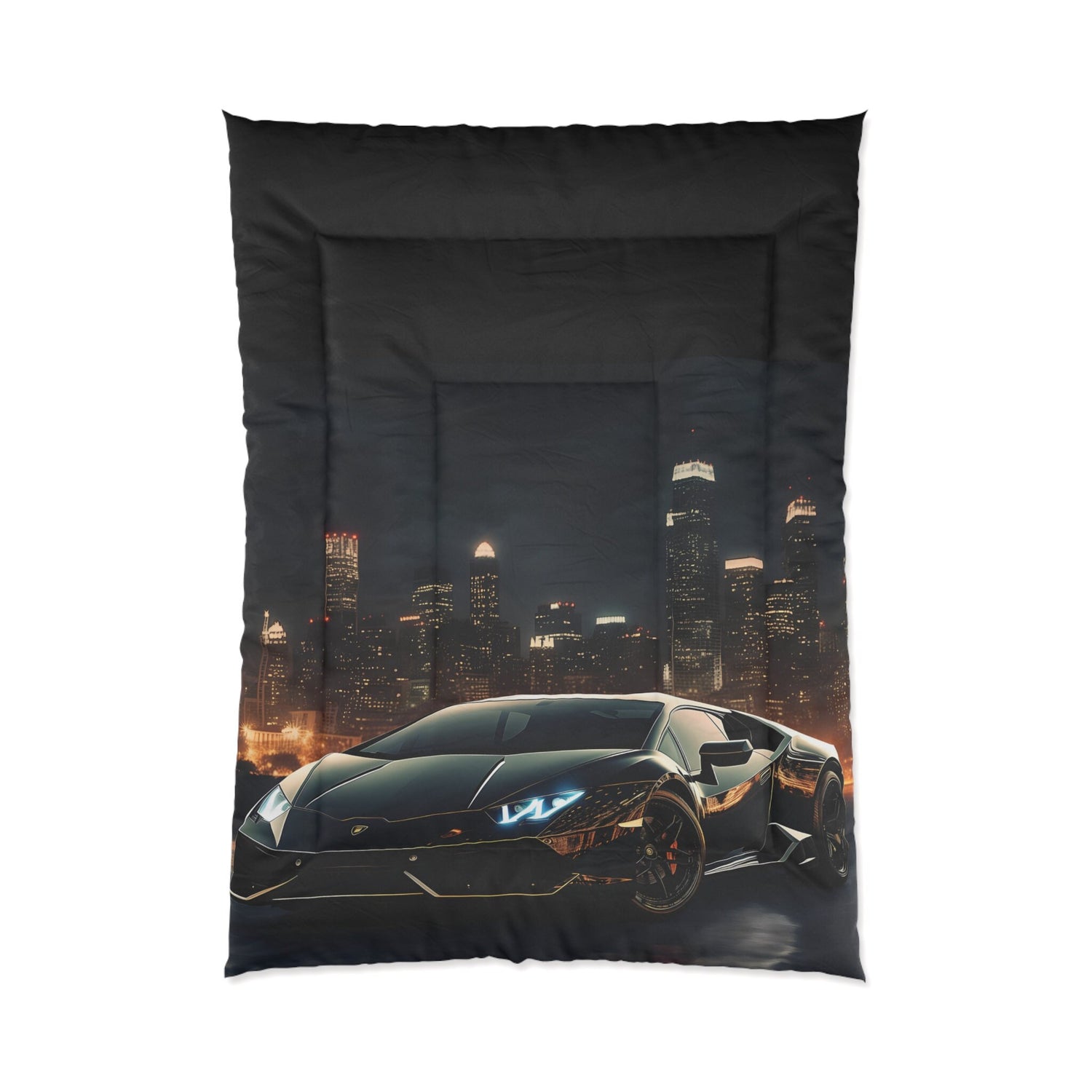Comforter, Black Designer Quilt, Lamborghini Style Art, Fancy Cozy Warm Weather Comforter, Unique Bedspread for Teen Room