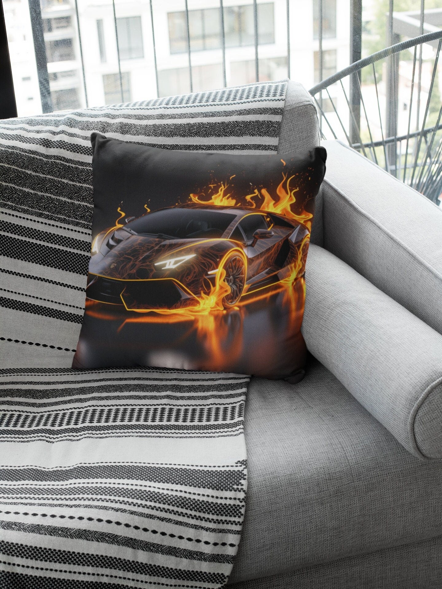 Spun Polyester Square Pillow, Hot Car Design, Sport Car Novelty item, Great gift for Teen Boy, Designer Pillow, Holiday gift, Modern gift