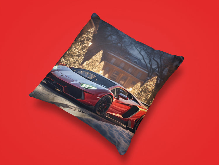 Spun Polyester Square Pillow, lamborghini print design, Gift for Teen Boy, Luxury Bed Pillow, Exotic Car Art, Designer Bed Pillow, Xmas gift