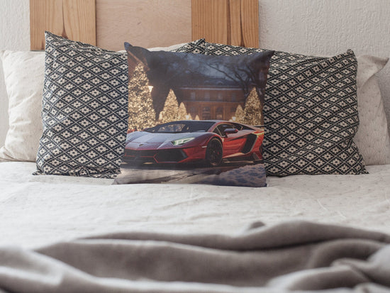 Spun Polyester Square Pillow, lamborghini print design, Gift for Teen Boy, Luxury Bed Pillow, Exotic Car Art, Designer Bed Pillow, Xmas gift