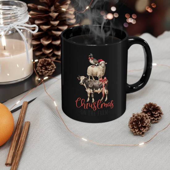 Taza negra de 11 oz, taza navideña, regalo de último minuto, regalo para fiesta de Navidad, taza decorativa, taza negra elegante, regalo para festividades.