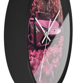 Wall Clock, Pink Lamborghini portrait dorm home room wall art pink rose petals sweet 16 quinceañera Bday gift for luxury exotic car lover
