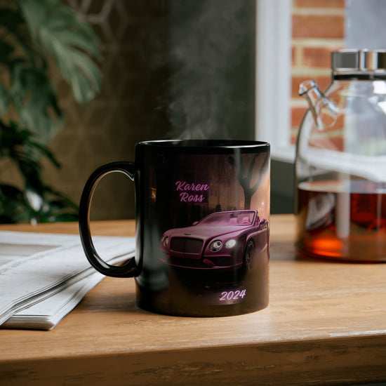 11oz Black Mug, Personalized Mug, Luxury mug, Pink Bentley, Portrait of a Bentley, Luxury pink car, gift for daughter, Gift for Wife