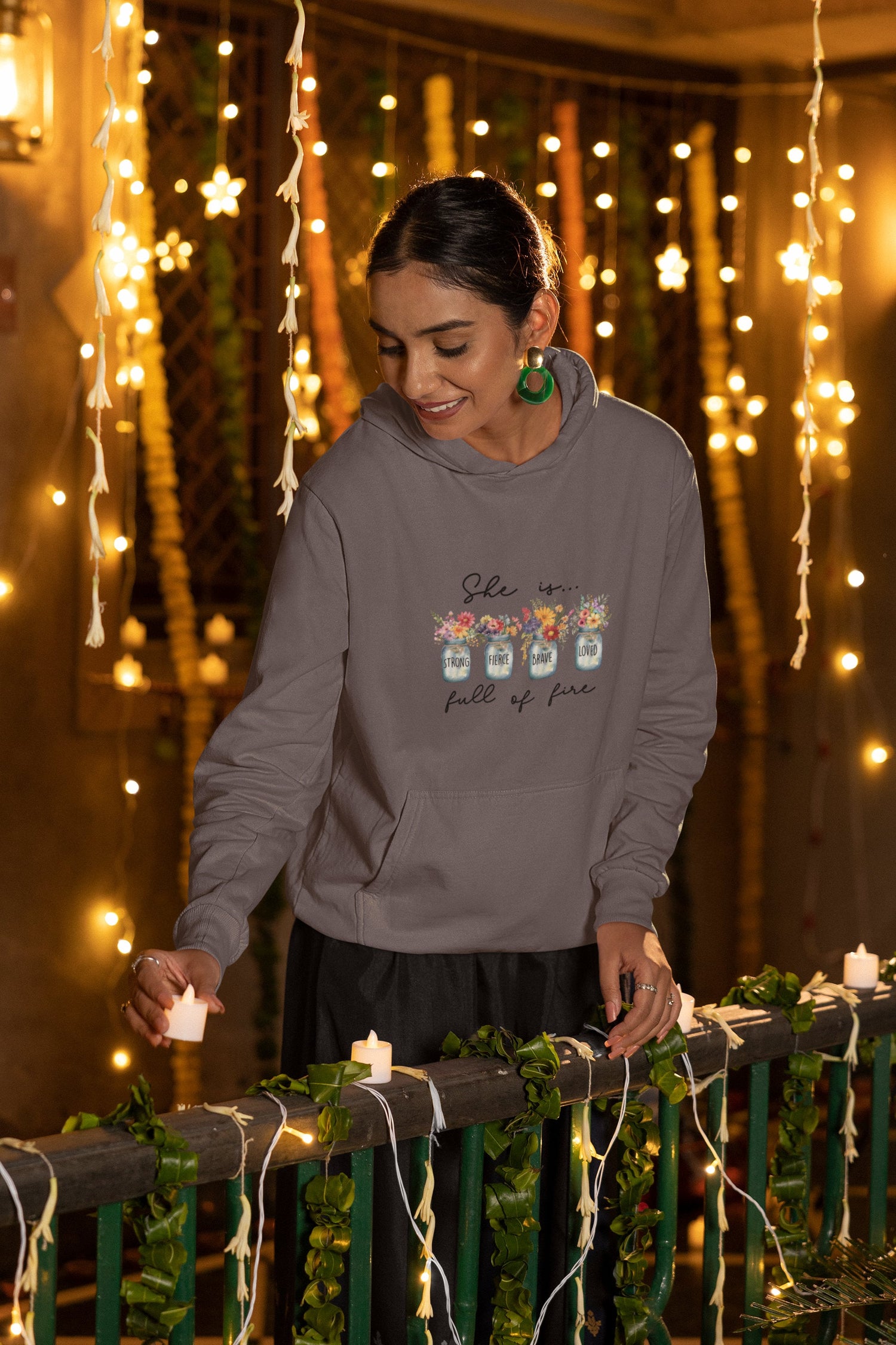 Unisex Heavy Blend™ Hooded Sweatshirt, Floral print inspiring Female fierce conquer it all empowerment postive warm cozy stylish sweater