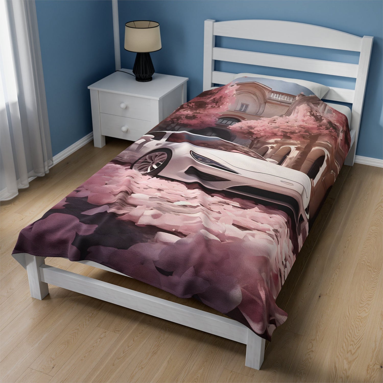 Velveteen Plush Blanket, White Lamborghini Valentines lover soft shade of pink stylish winter warm cozy couch bed throw great for wifey