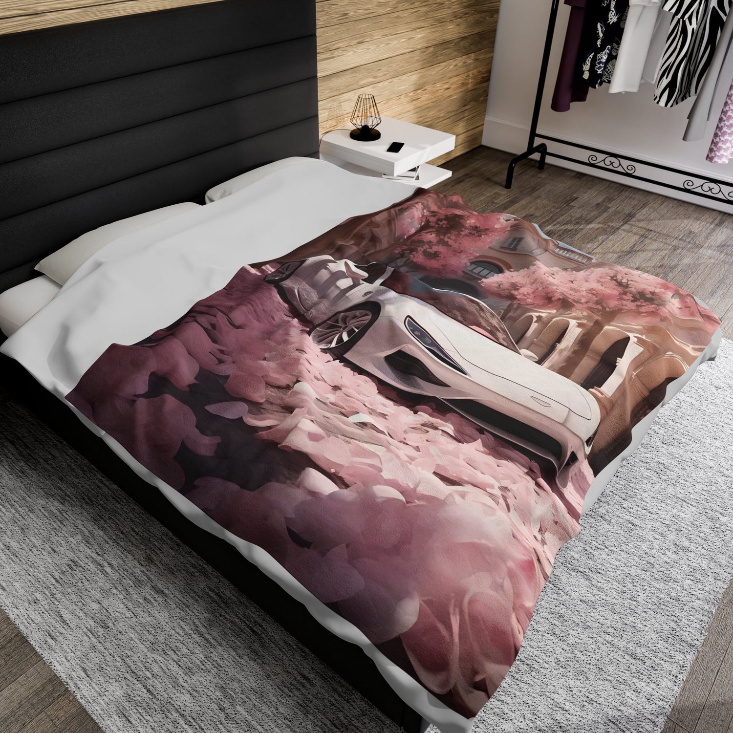 Velveteen Plush Blanket, White Lamborghini Valentines lover soft shade of pink stylish winter warm cozy couch bed throw great for wifey